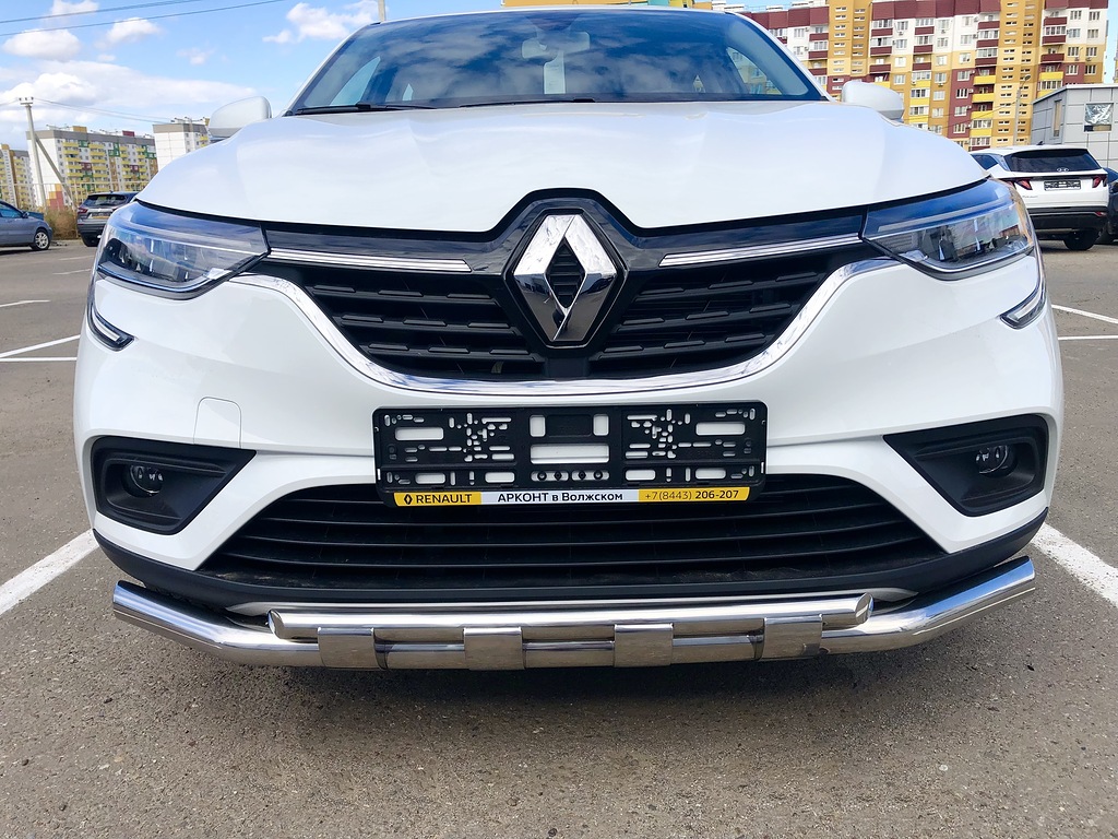 Защита переднего бампера Renault Arkana c 2018 двойная с перемычками