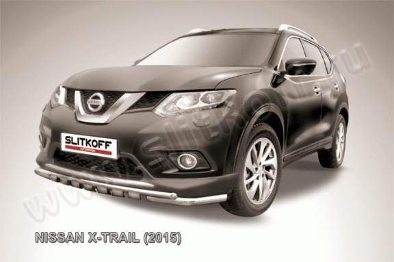 'Защита переднего бампера с декоративными элементами Nissan X-Trail с 2014 (Двойная 1)'