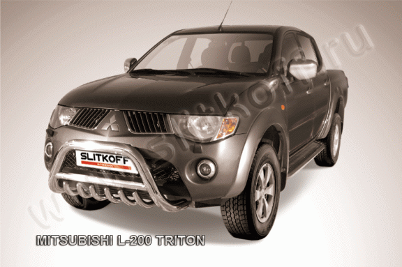 Защита переднего бампера с защитой картера Mitsubishi L200 2006-2014 (Низкая)