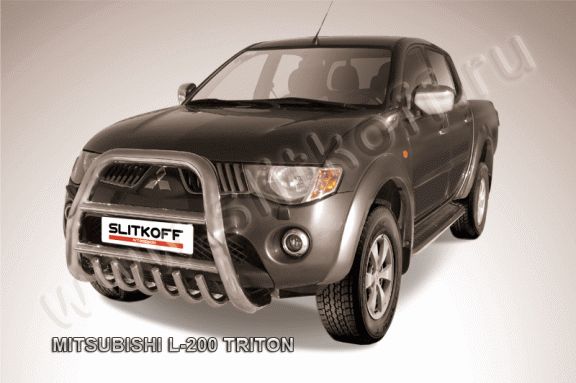 Защита переднего бампера с защитой картера Mitsubishi L200 2006-2014 (Высокая)