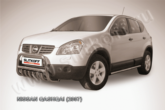 Защита переднего бампера с защитой картера Nissan Qashqai 2006-2010 (Низкая)