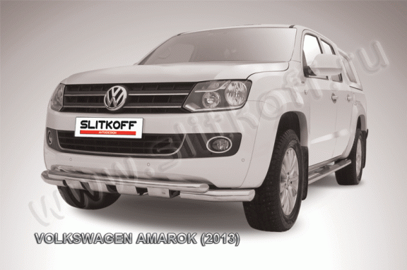 Защита переднего бампера с защитой картера Volkswagen Amarok с 2010 (Двойная)