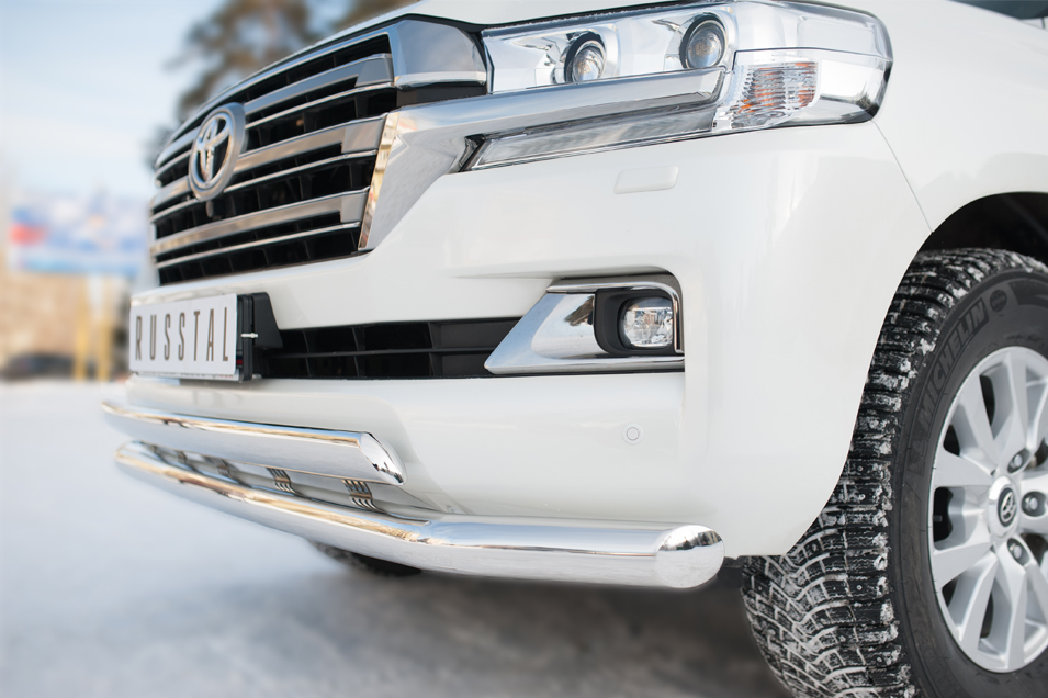 'Защита переднего бампера Toyota Land Cruiser 200 с 2015 (Двойная с декор пазом)'