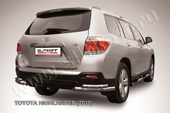 Защита заднего бампера Toyota Highlander 2010-2014 (Уголки двойные 1)
