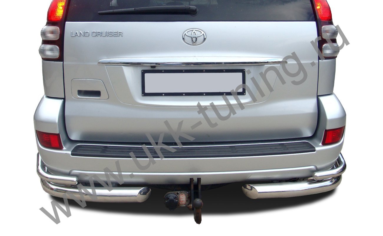 Защита заднего бампера угловая двойная Toyota Land Cruiser Prado 120 с 2003-2009