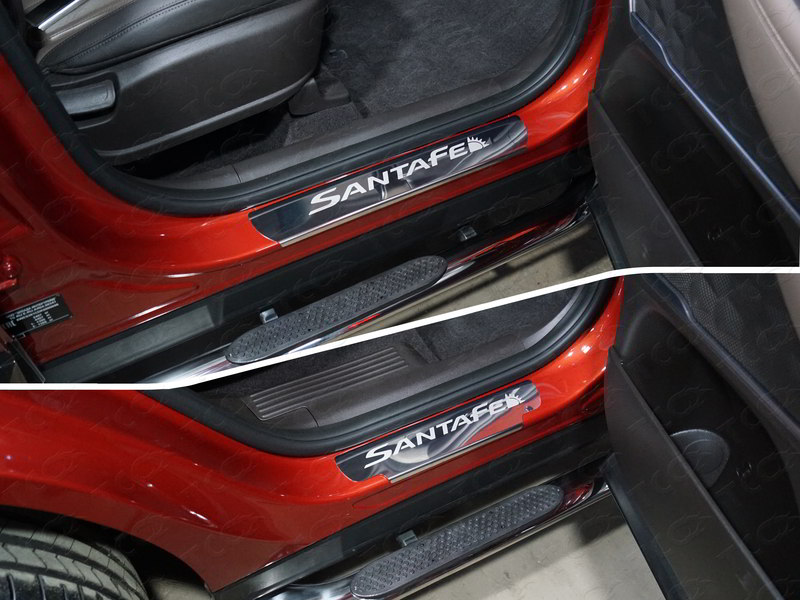 Накладки на пороги зеркальные для Hyundai Santa Fe 2018- (нержавеющая сталь)
