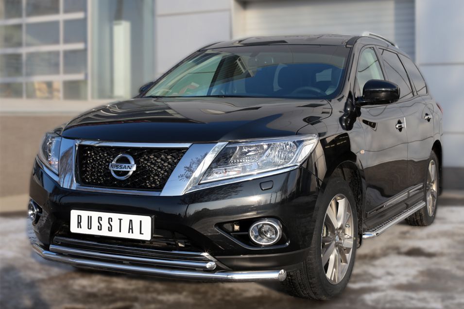 NISSAN Pathfinder 2014- Пороги труба  d42 С листом (Лист алюм,профнерж)(Вариант1) NPL-002023