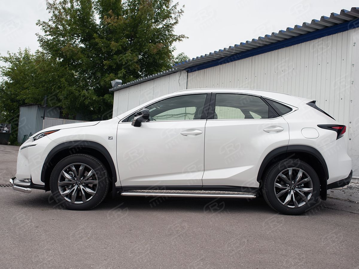 LEXUS NX 200 2014-2016 (кроме F-Sport) Пороги труба d42 с листом (Лист алюм, проф нерж) (вариант 1)
