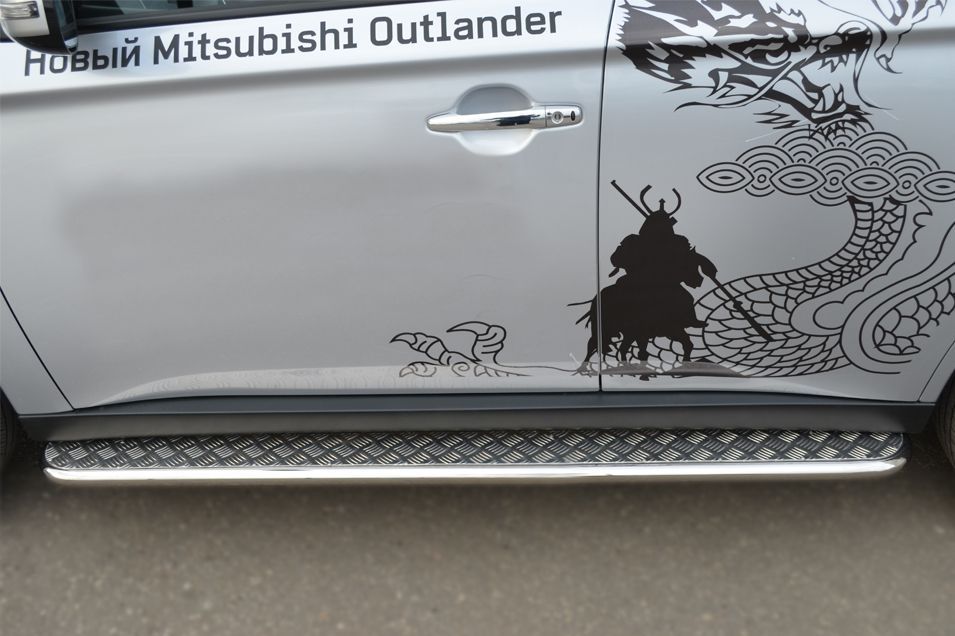 Mitsubishi Outlander 2012-2014 Пороги труба d42 с листом (Лист алюм, проф нерж) (Вар1) MRT-001055 Mitsubishi Outlander 2012-2014 Пороги труба d42 с листом (Лист алюм, проф нерж) (Вар1) MRT-001055
