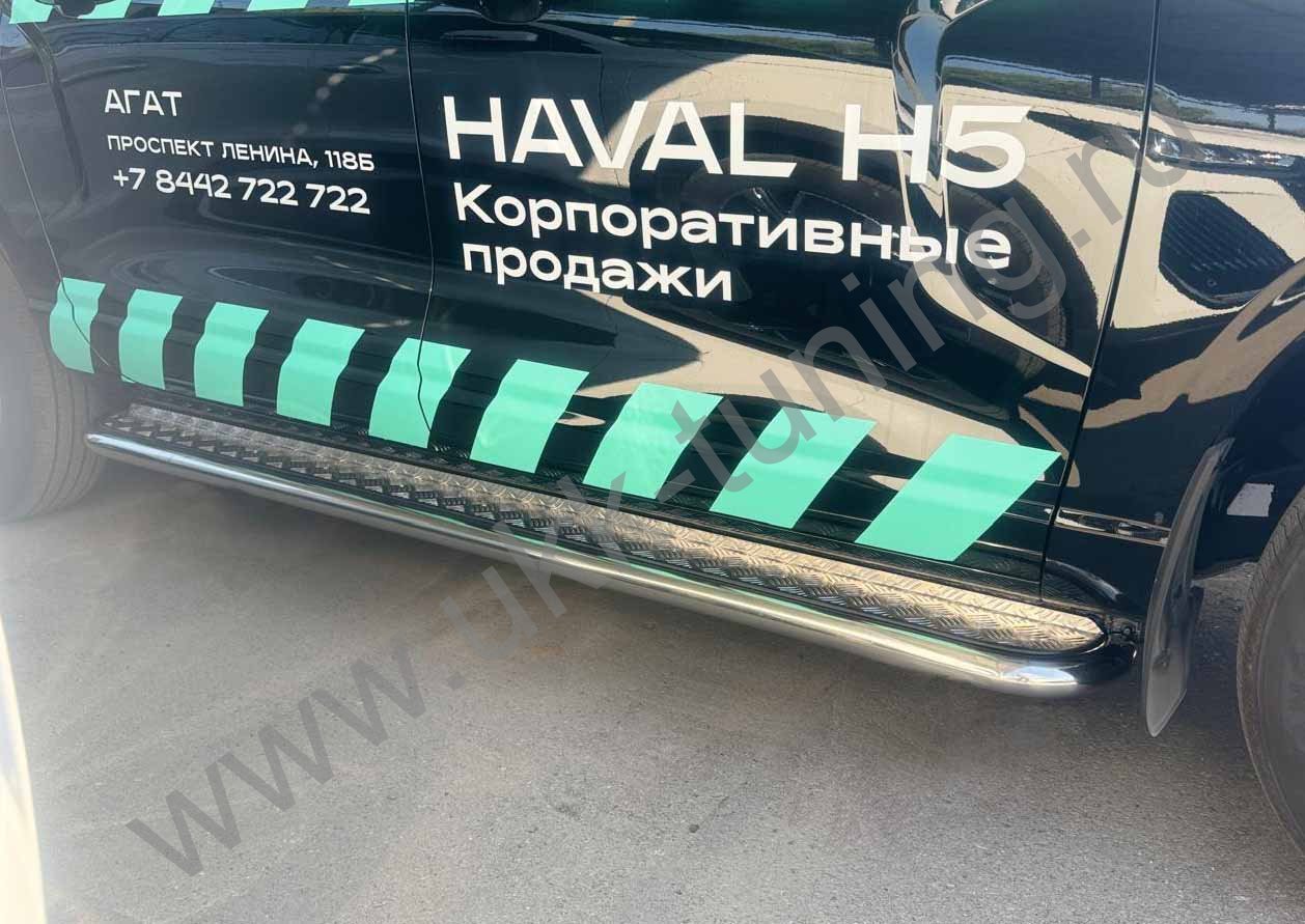 Боковые подножки Haval H5 с 2024 с накладным листом
