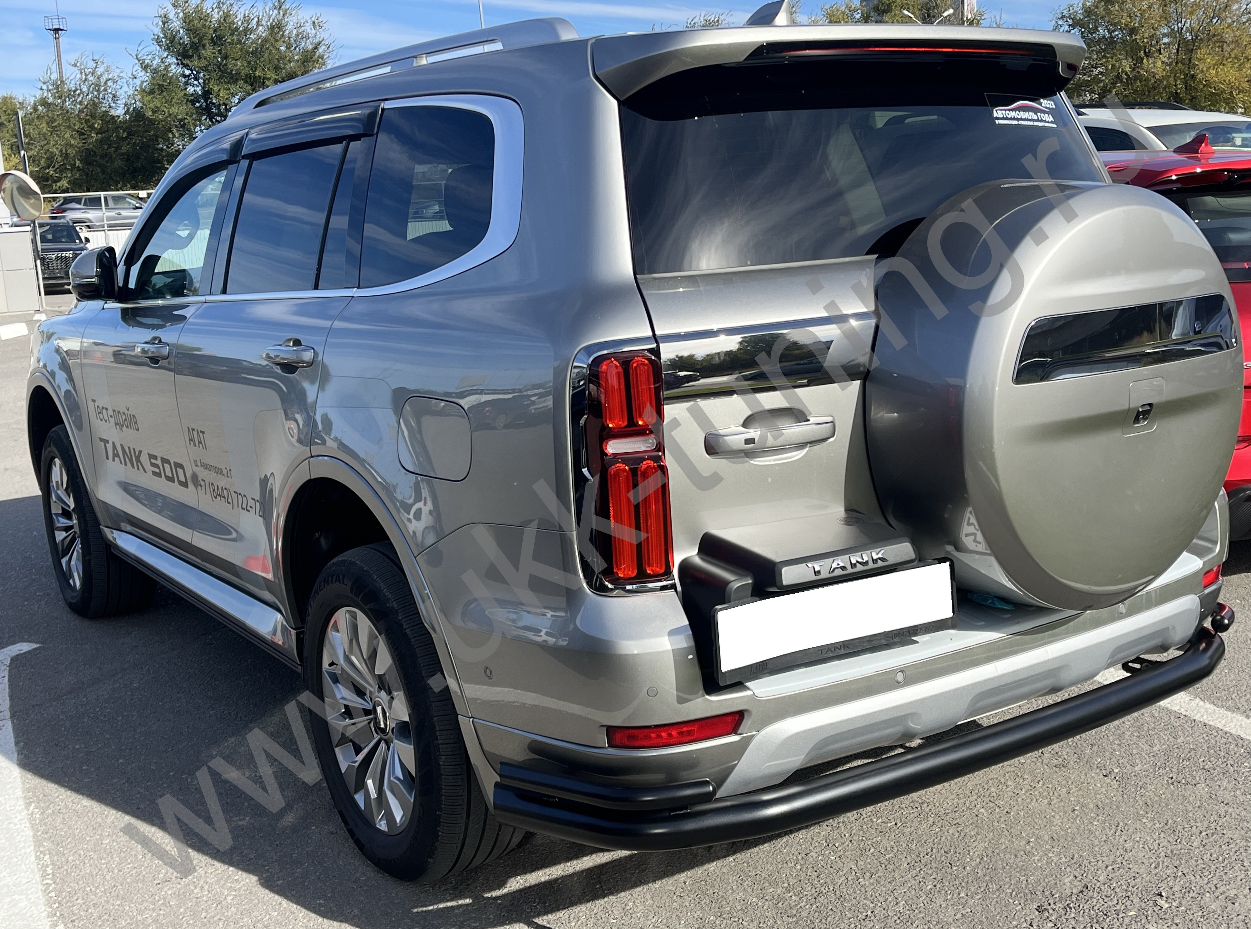 Защита заднего бампера угловая большая двойная с покрытием "Раптор" Tank 500 с 2023