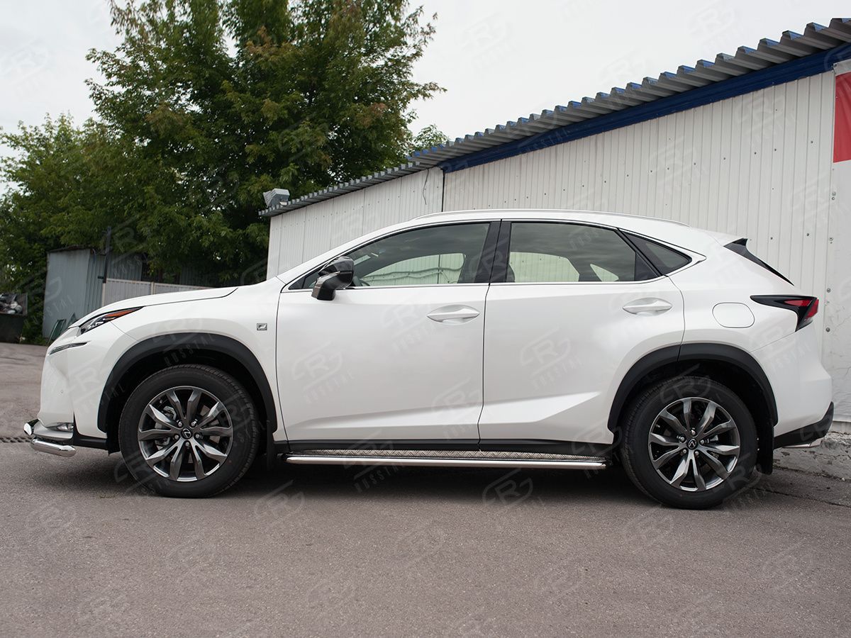 LEXUS NX 200 2014-2016 (кроме F-Sport) Пороги труба d42 с листом (Лист алюм, профсталь) (вариант 2)