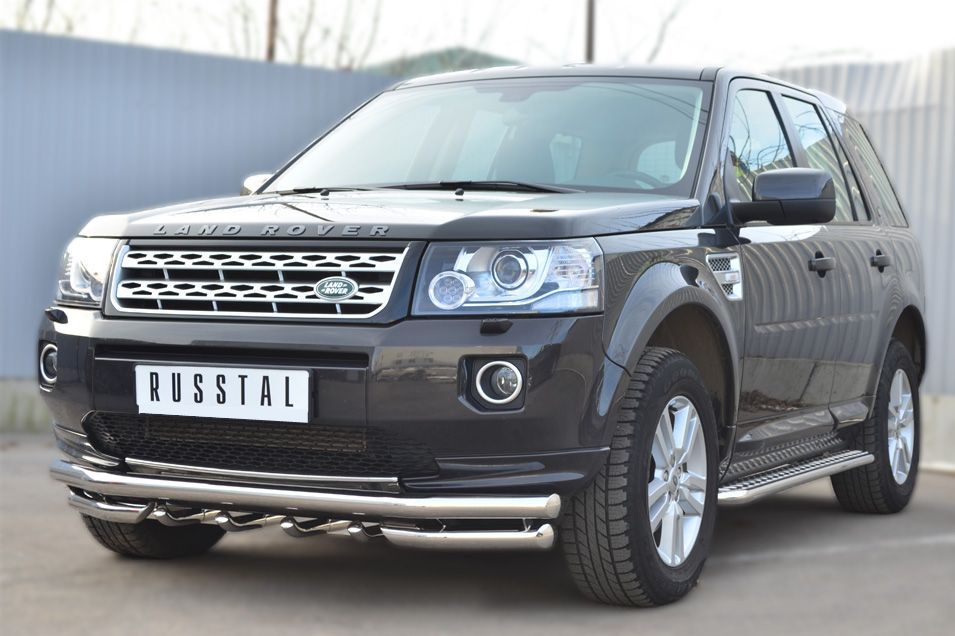 Land Rover Freelander 2 2013 Пороги труба d42 с листом (Лист алюм, профнерж) (Вариант1) LFRL-001495