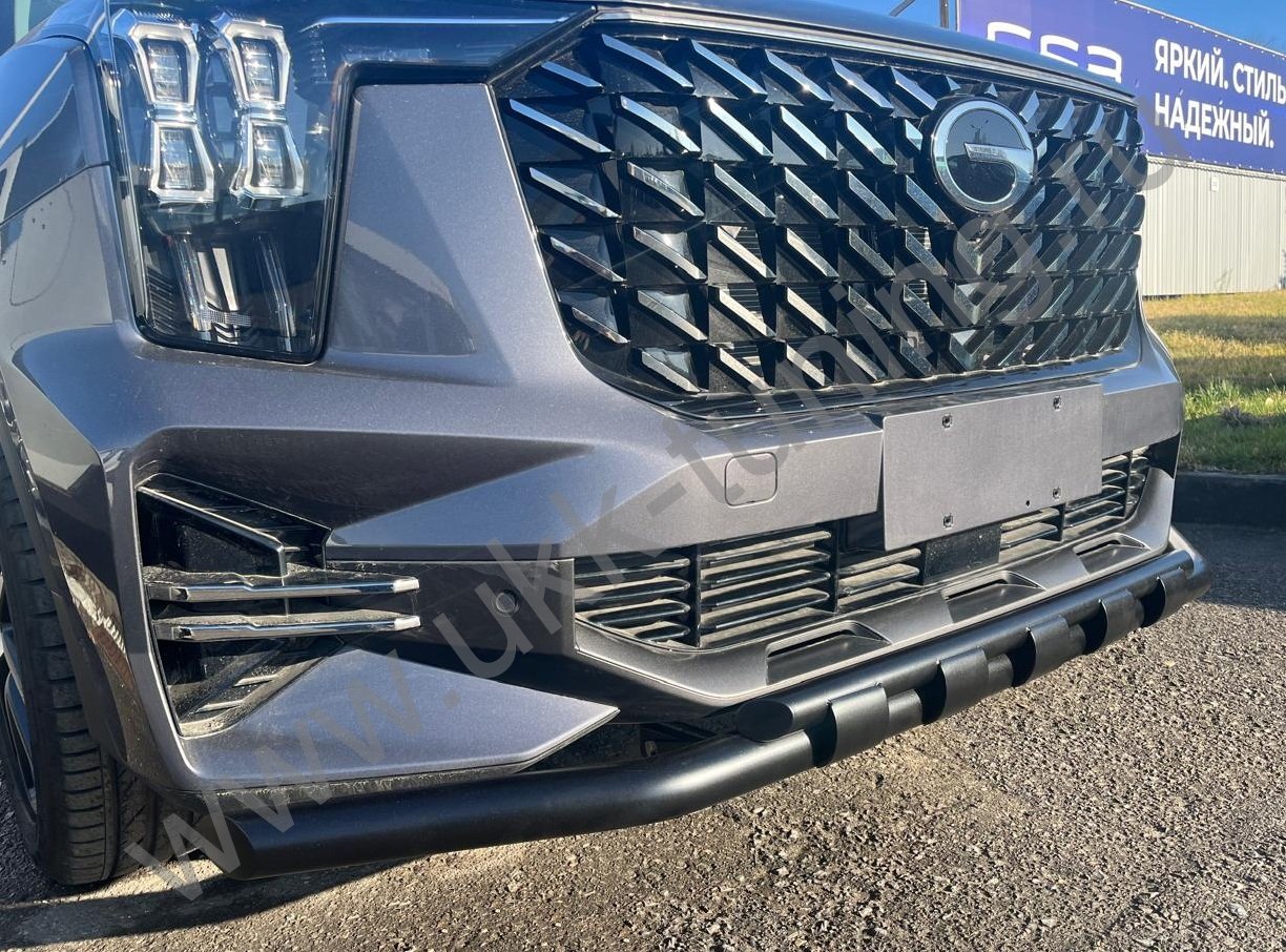 Защита переднего бампера двойная с перемычками с покрытием "раптор" GAC GS8 с 2023