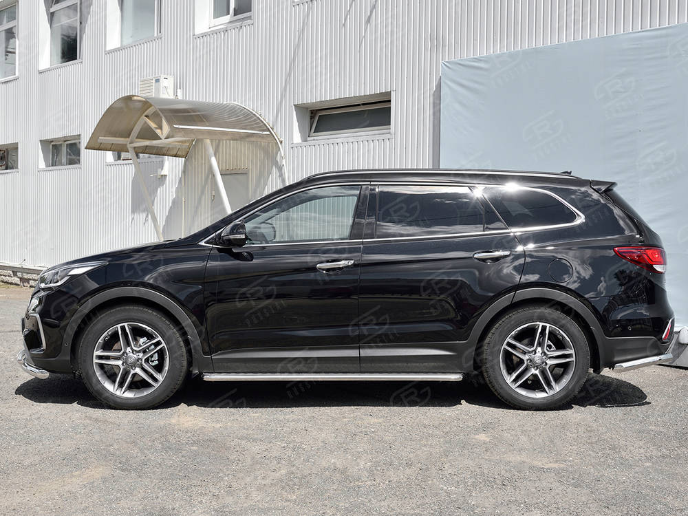 HYUNDAI SANTA FE GRAND 2016-2018 Пороги труба d42 с листом (Лист алюм, профсталь) (вариант 2)