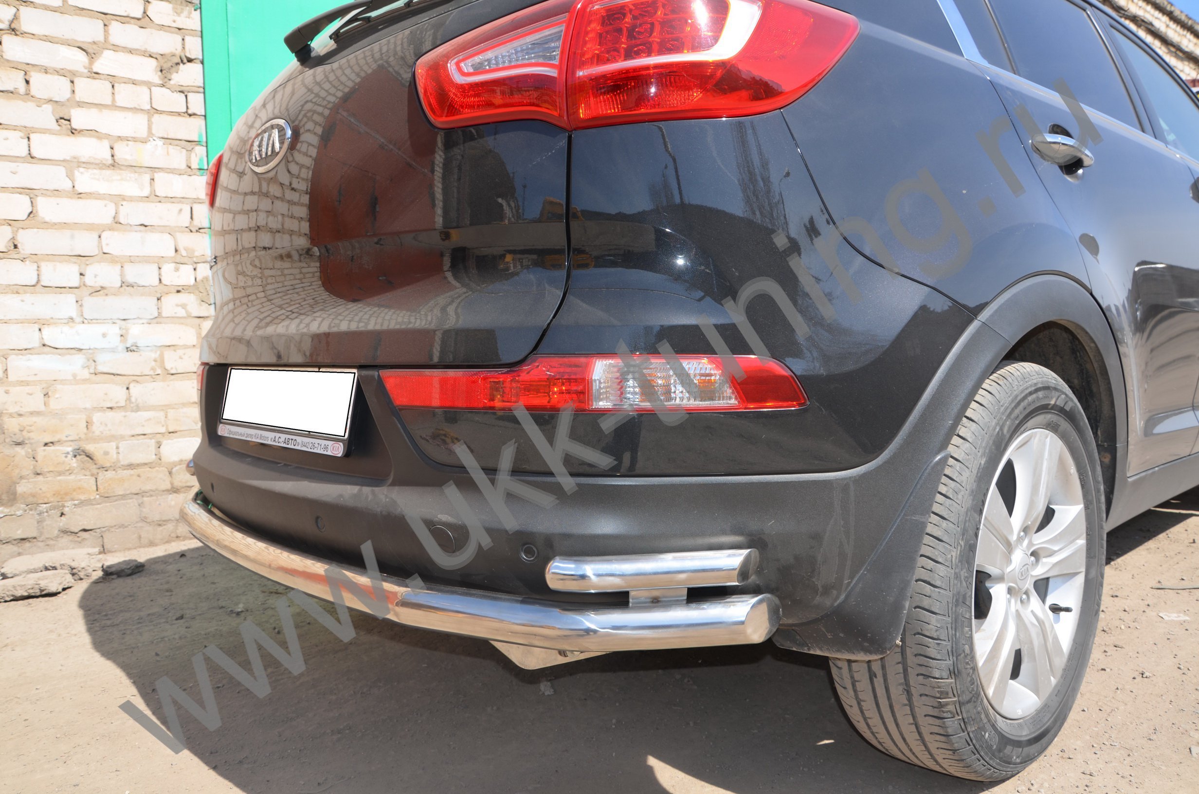 Защита заднего бампера угловая большая двойная Kia Sportage 3 с 2010-2015