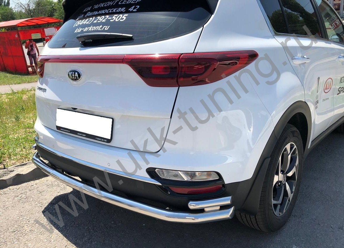 Защита заднего бампера угловая большая двойная Kia Sportage с 2018-2020
