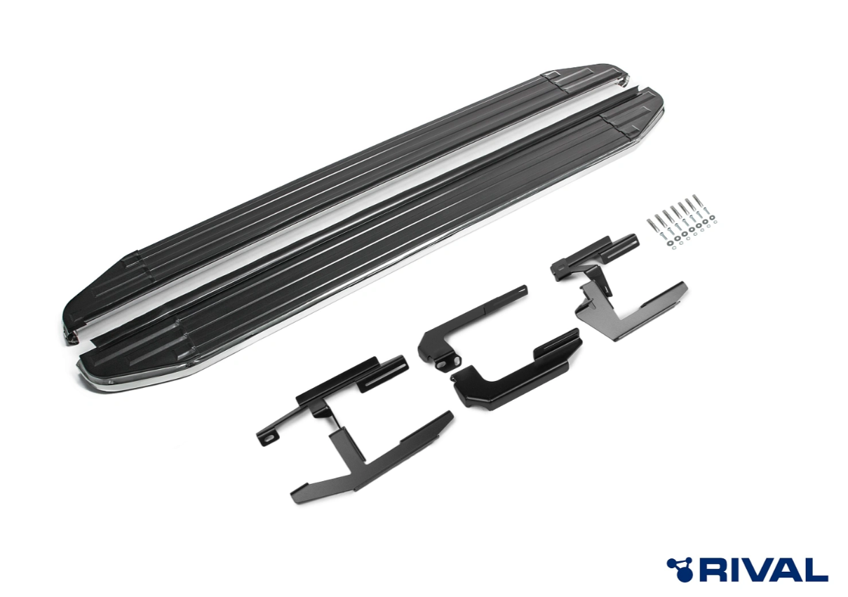 Пороги алюминиевые Rival "Premium" для Geely Atlas Pro с 2021