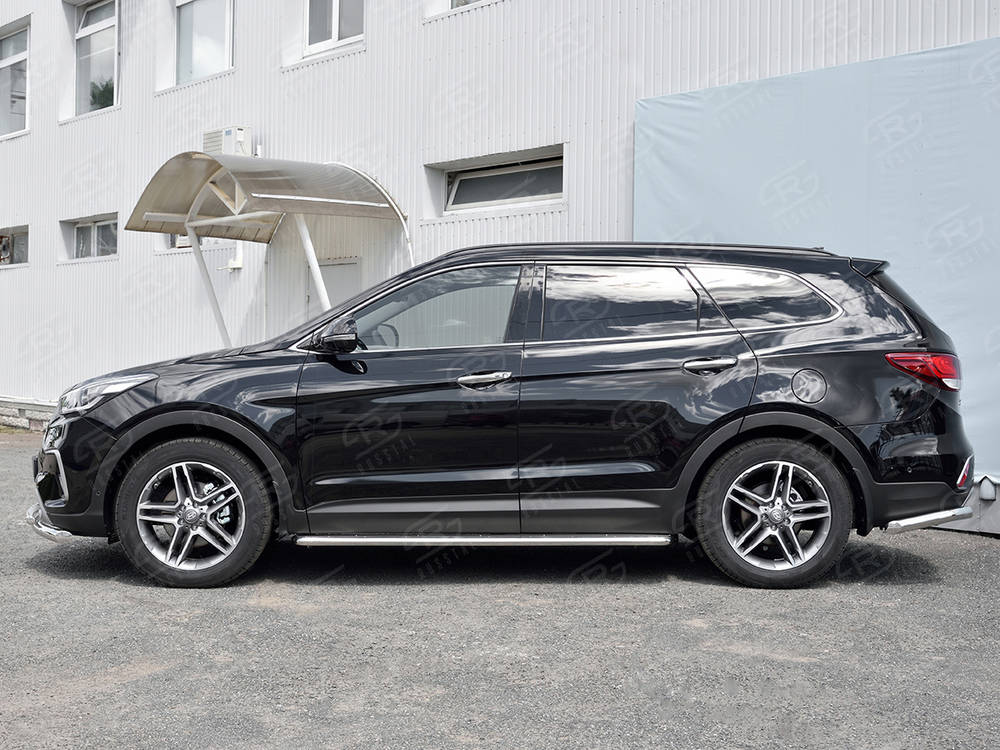 HYUNDAI SANTA FE GRAND 2016-2018 Пороги труба d42 с листом (Лист нерж, проф нерж) (вариант 3)