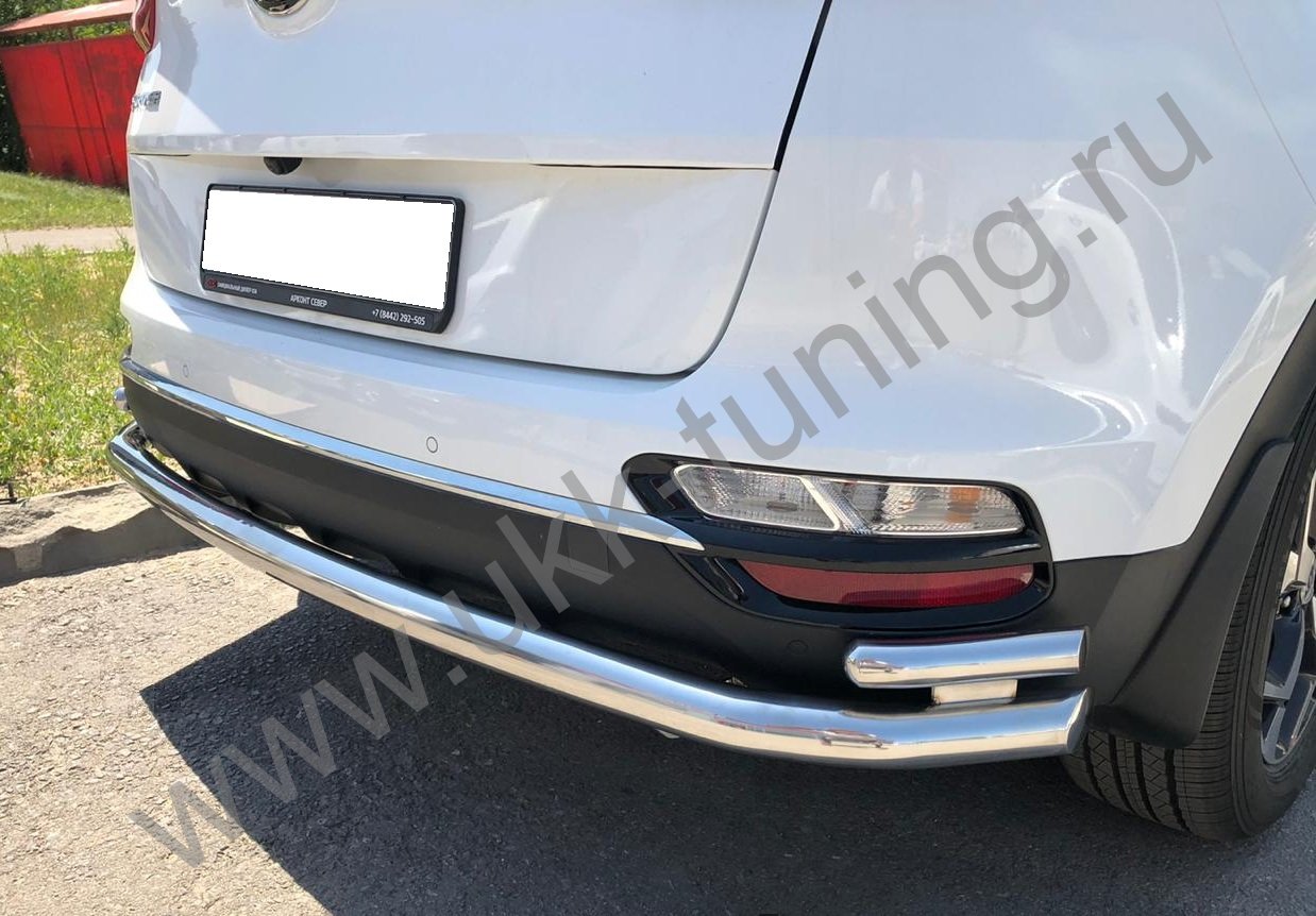 Защита заднего бампера угловая большая двойная Kia Sportage с 2018-2020