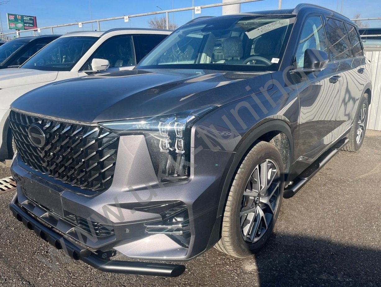 Защита переднего бампера двойная с перемычками с покрытием "раптор" GAC GS8 с 2023