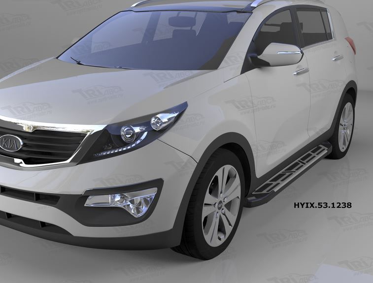 Пороги алюминиевые Kia Sportage 2010-2015 (Corund Silver)