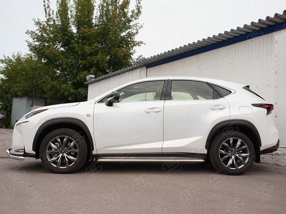 LEXUS NX 200 2014-2016 (кроме F-Sport) Пороги труба d42 с листом (Лист нерж, проф нерж) (вариант 3)