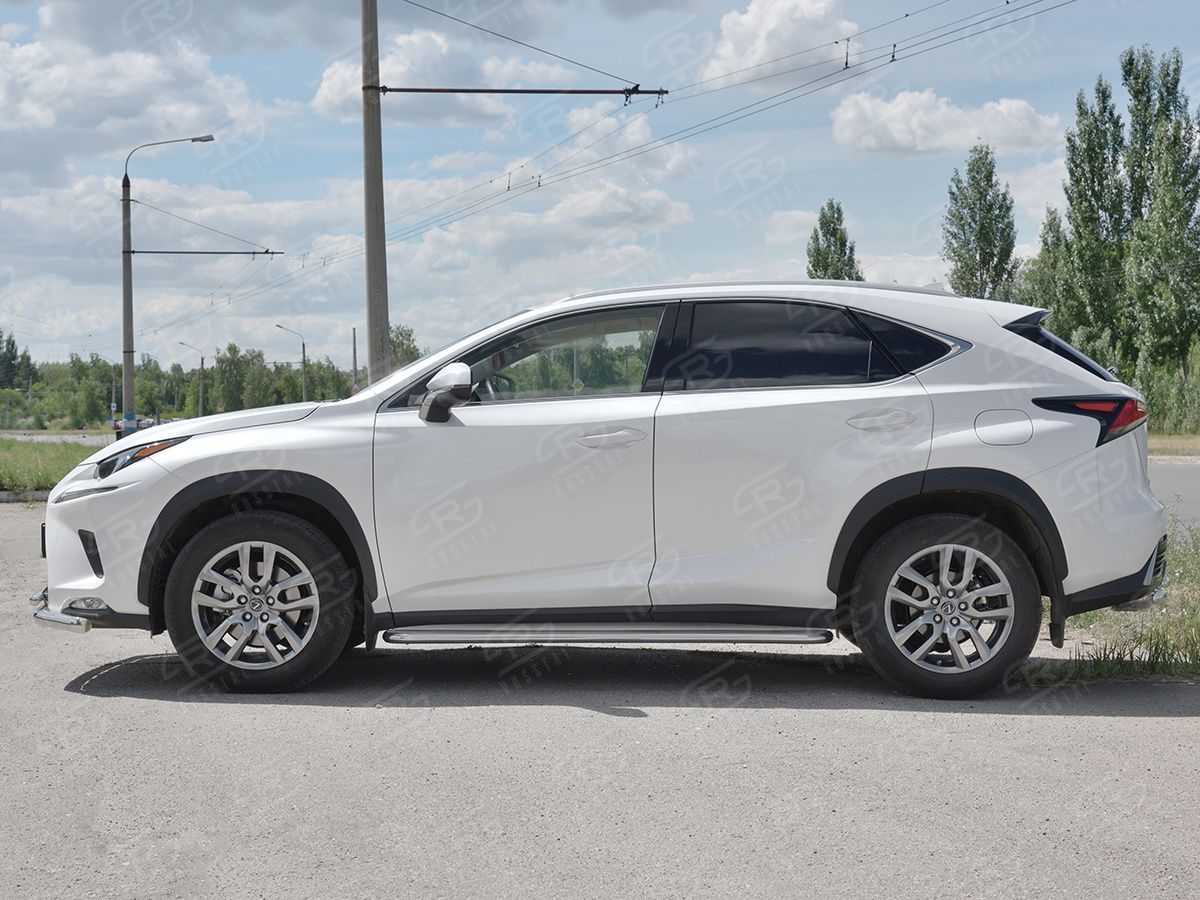LEXUS NX 300 2017- Пороги труба d42 с листом (Лист нерж, проф нерж) (вариант 3) LNX3L-0029423