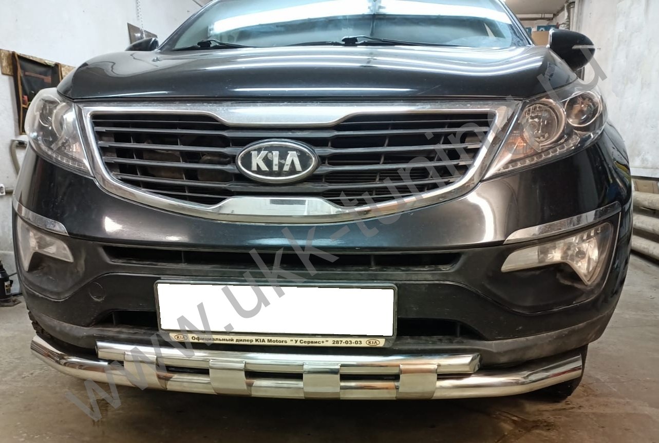 Защита переднего бампера двойная с перемычками Kia Sportage 3 с 2010-2015
