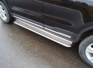 Боковые подножки Geely Atlas Pro с 2021 с площадкой (нерж. лист) 42,4 мм