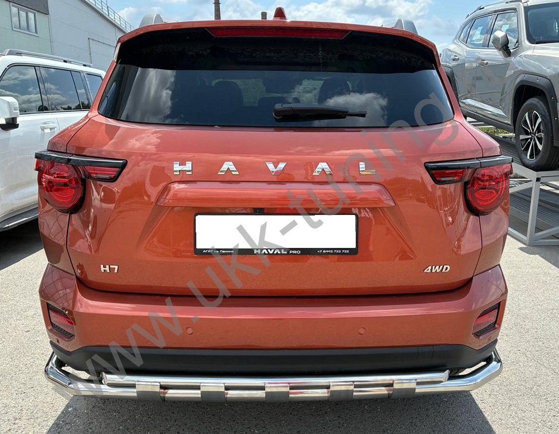 Защита заднего бампера угловая большая двойная с перемычками Haval H7 с 2025
