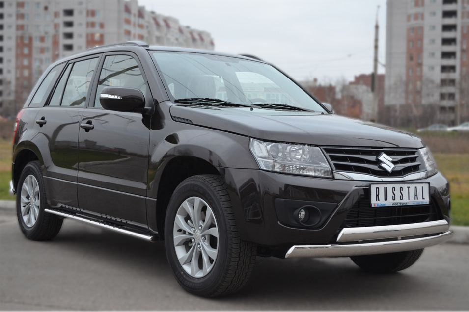 SUZUKI Grand Vitara 5 дв 2012-2016 Защита порогов 75х42 с проступью SVO-001096