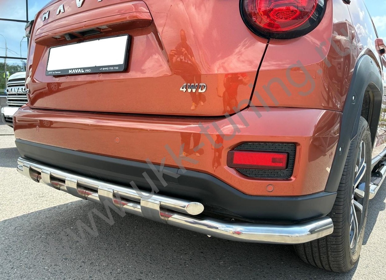Защита заднего бампера угловая большая двойная с перемычками Haval H7 с 2025
