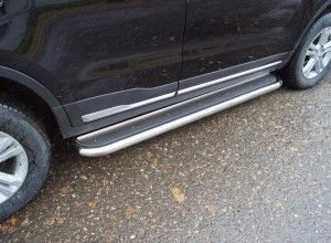 Боковые подножки Geely Atlas Pro с 2021 с площадкой (нерж. лист) 60,3 мм