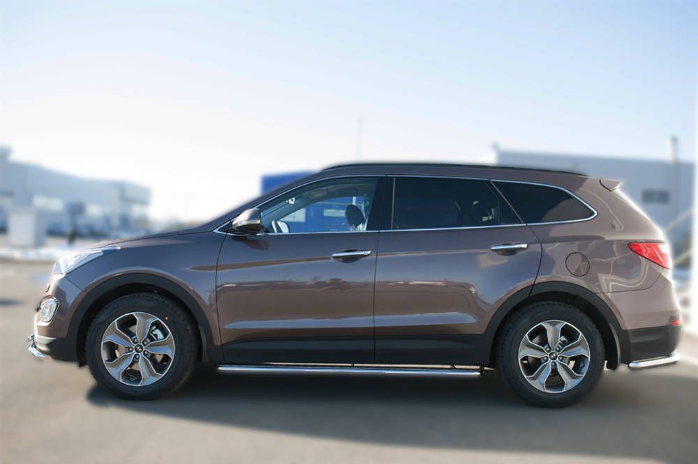HYUNDAI SANTA FE GRAND 2014-2015 Пороги труба d42 с листом (Лист алюм, профнерж)(Вариант 1) HSFL-002011