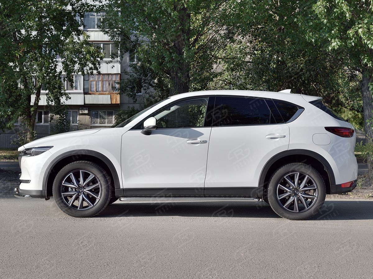 MAZDA CX-5 2017- Пороги труба d42 с листом (Лист алюм, проф нерж) (вариант 1) M5L-0027961