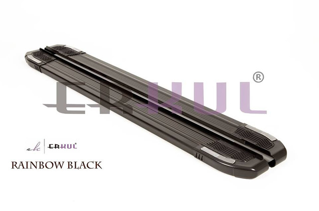 Пороги алюминиевые Rainbow Black для Ford TRANSIT 2014-2019 длинная база 290 см