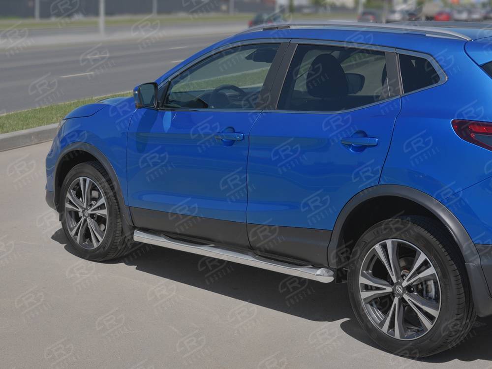 NISSAN QASHQAI 2019- Пороги труба d42 С листом (Лист алюм, профсталь)(Вариант2)