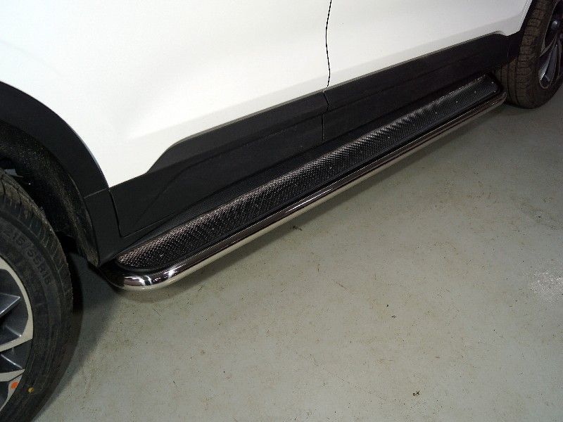 Пороги с площадкой (нерж лист) 42,4 мм GEELY Coolray c 2020