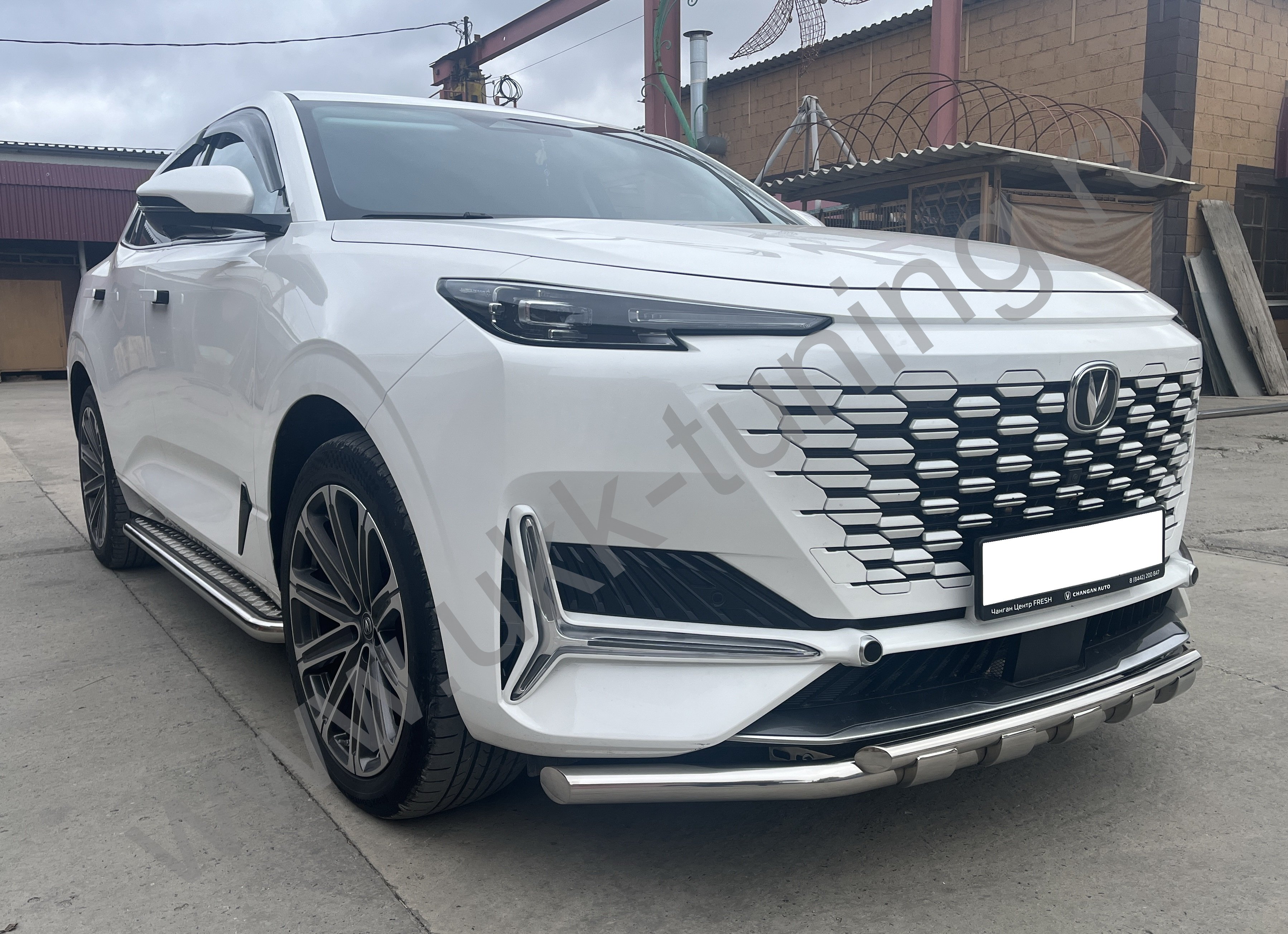 Защита переднего бампера двойная с перемычками Changan UNI-K