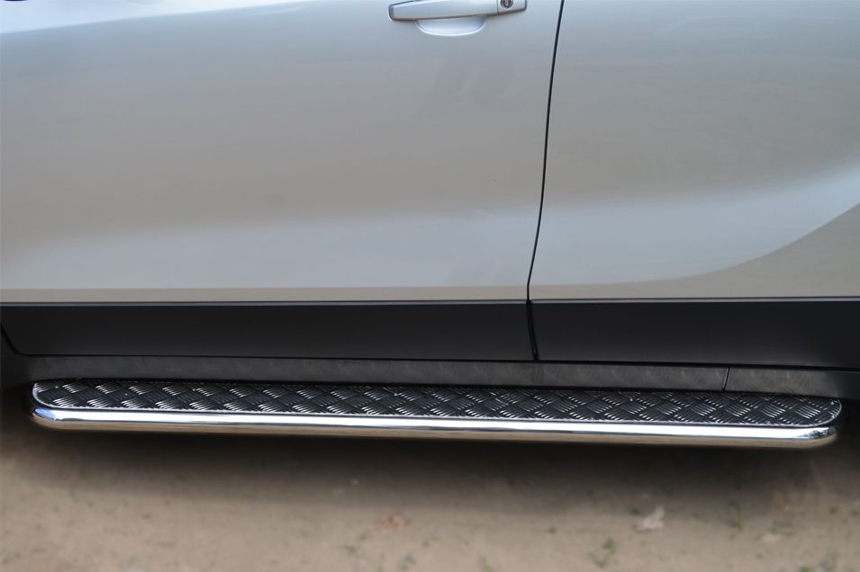 Opel Mokka 2013- Пороги труба d42 с листом (Лист алюм,профнерж)(Вариант1) OML-001356