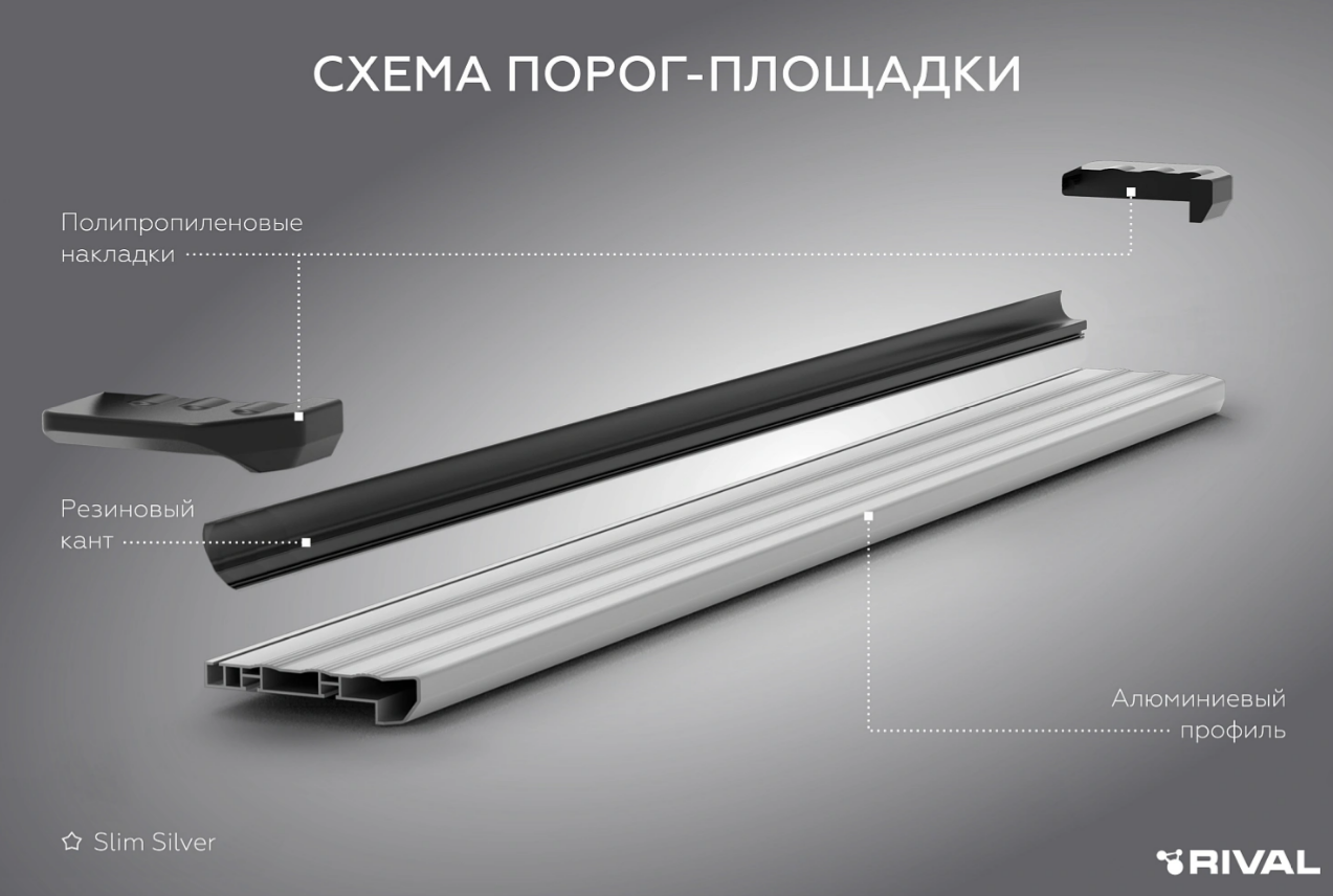 Боковые подножки Geely Okavango с 2023 площадка Slim silver
