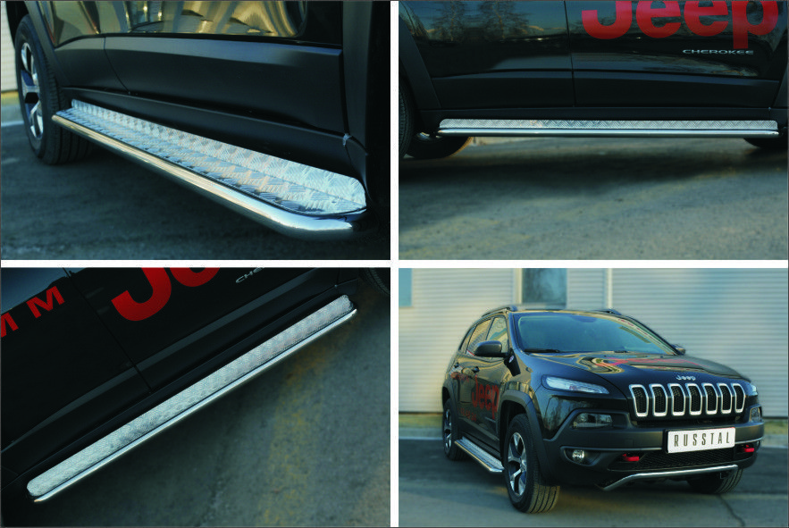 Jeep Cherokee Trailhawk 2014- Пороги труба d42 с листом (Лист алюм,профнерж)(Вариант1) JCL-001999