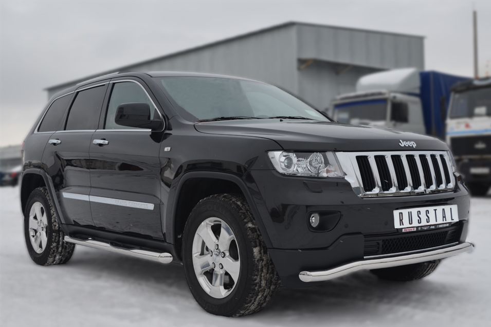 Jeep Grand Cherokee 2012 Защита порогов d76 с накладкой (вариант 1) JGT-0011961