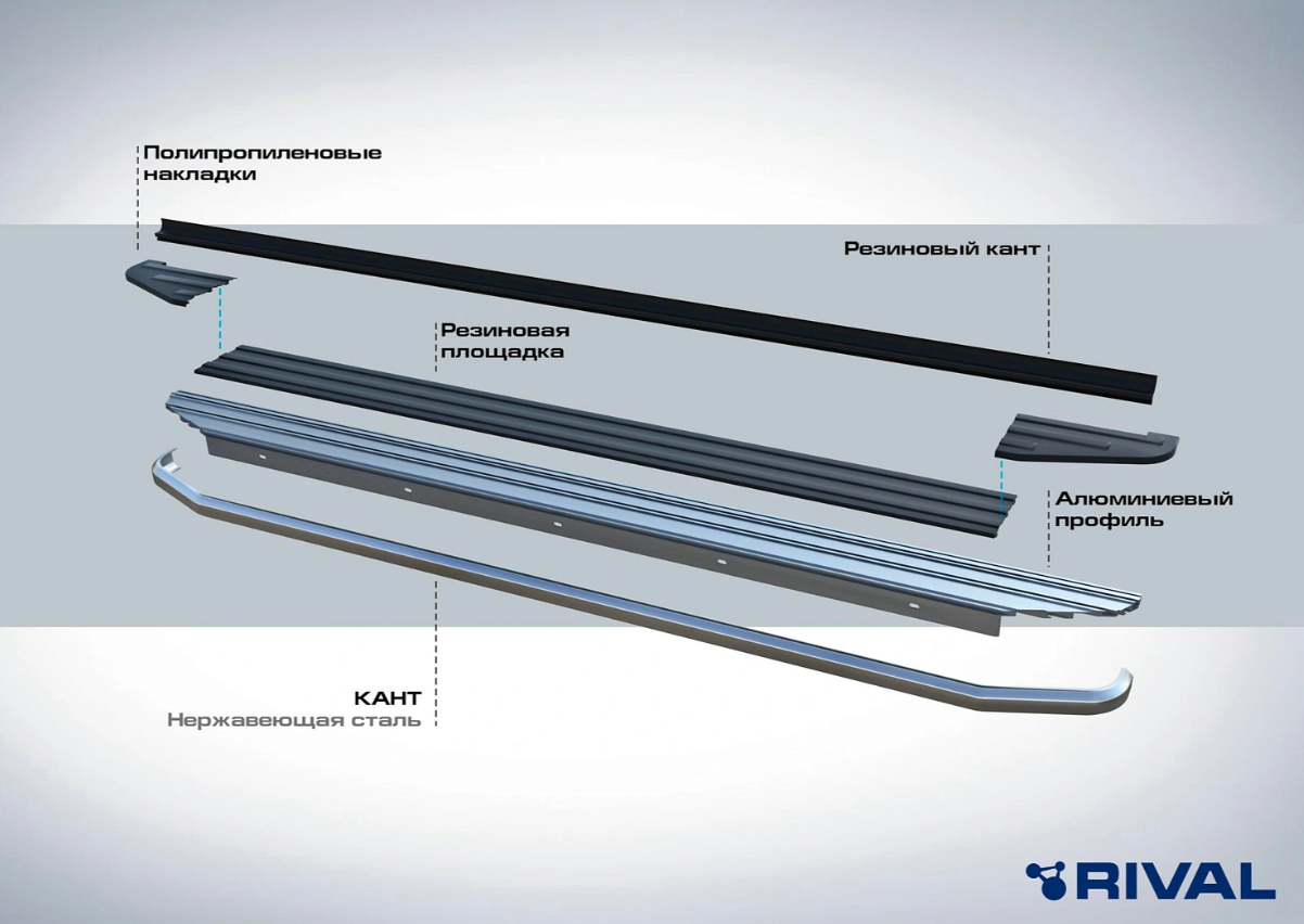 Пороги алюминиевые Rival "Premium" для Belgee X70 с 2023