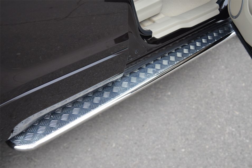 SUZUKI Grand Vitara 5 дв 2012-2016 Пороги труба d42 с листом (Лист алюм,профнерж)(Вар1) SVL-001097