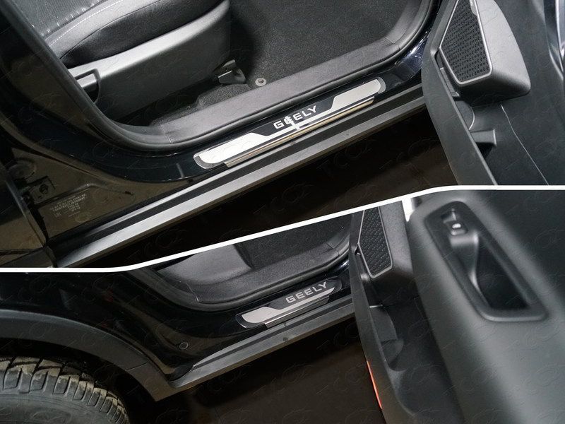Накладки на пороги (лист шлифованный надпись Geely) для Geely Atlas 