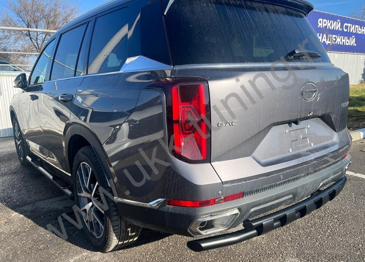 Защита заднего бампера двойная с перемычками с покрытием "раптор" GAC GS8 с 2023