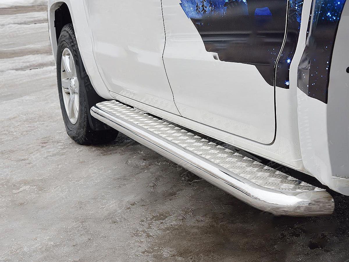Защита порогов VOLKSWAGEN AMAROK 2016-  труба D63 С листом (Лист алюм, профсталь)