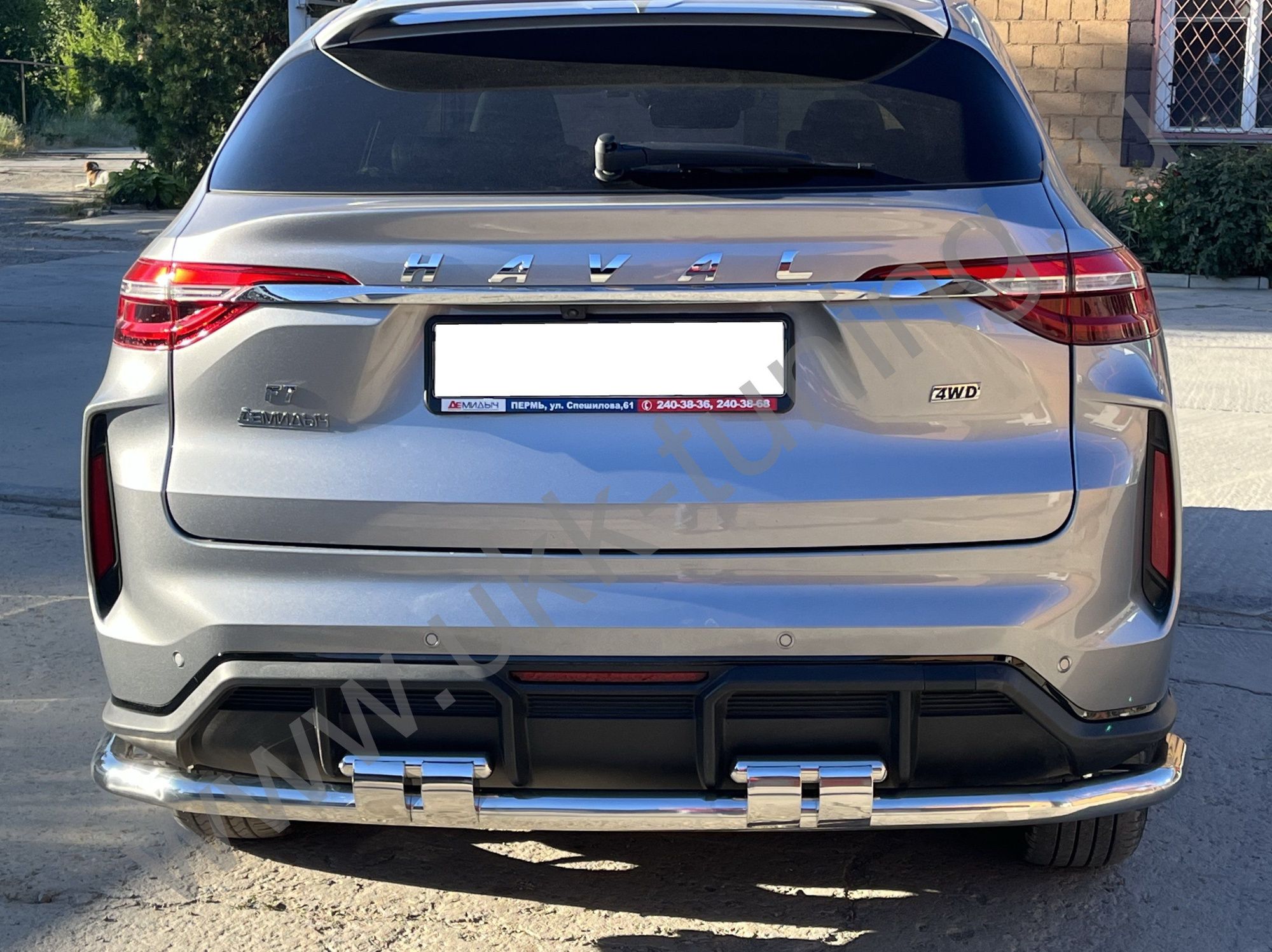 Защита заднего бампера угловая большая двойная с перемычками Haval F7 2022 Рестрайлинг Защита заднего бампера угловая большая двойная с перемычками Haval F7 2022 Рестрайлинг